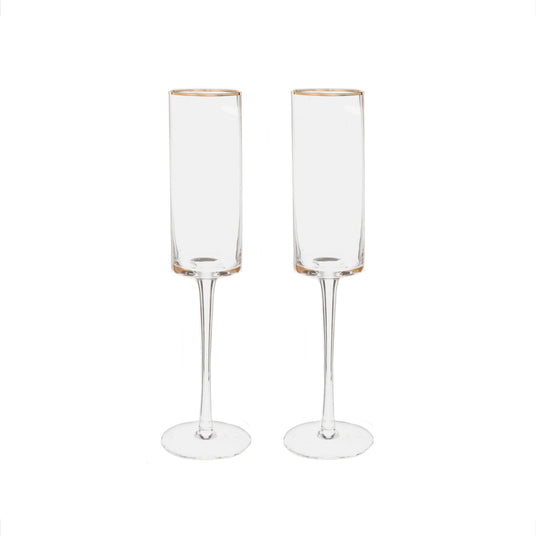 Gold-Rim Champagne Flutes Set - 8 oz