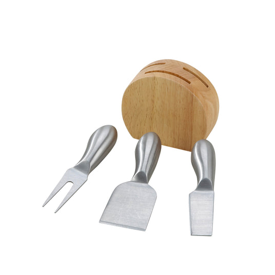 Wood Block with 3 Stainless Steel Cheese Utensils