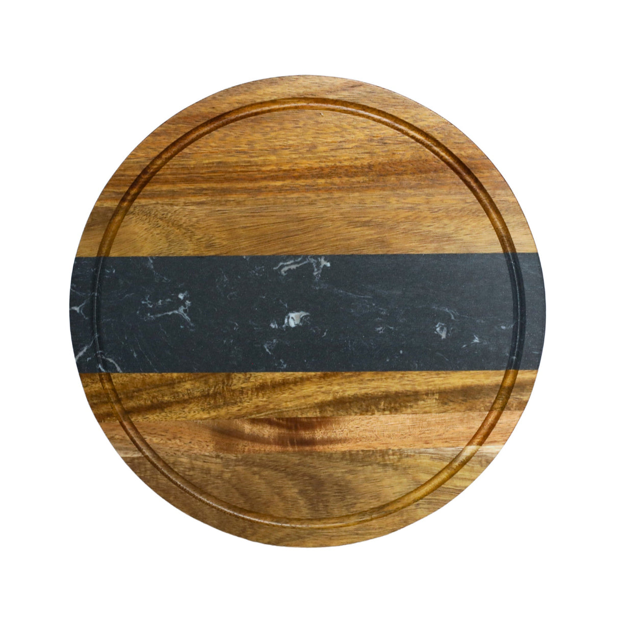 Black Marble Stripe and Acacia Wood Round Board - 11"