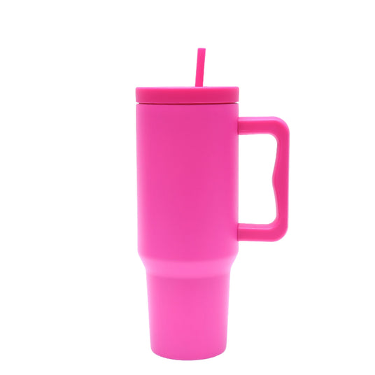 40 oz. Stainless Steel Modern Tumbler with Handle & Straw - Hot Pink