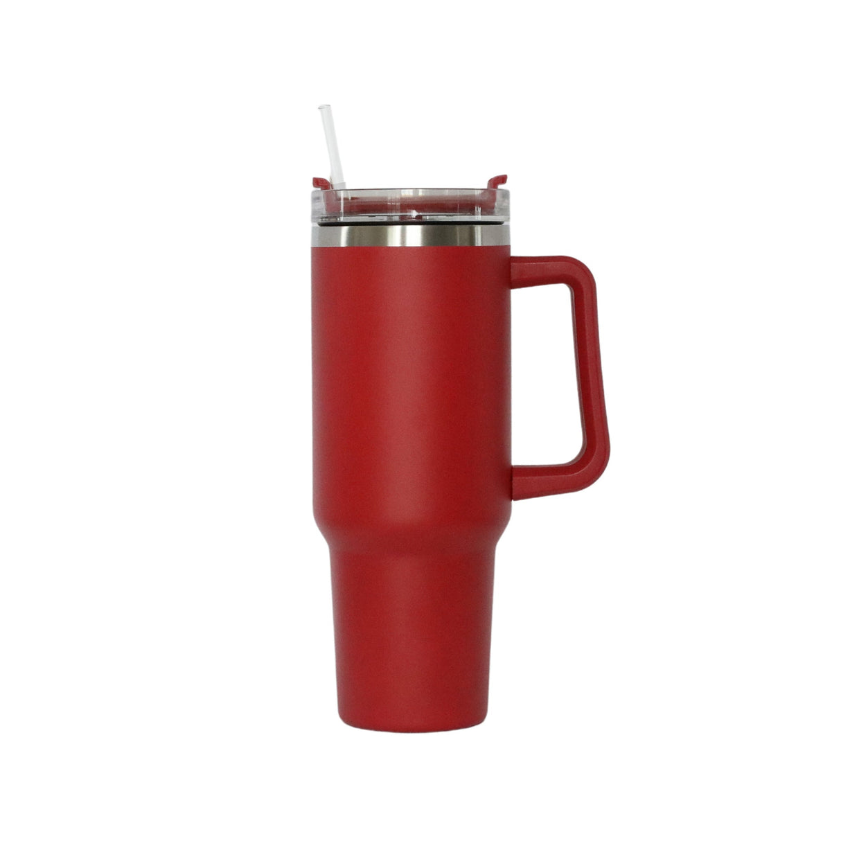 40 Oz Stainless Steel Tumbler with Handle & Straw - Red