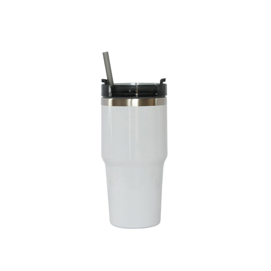 20 Oz Stainless Steel Tumbler with Straw - White