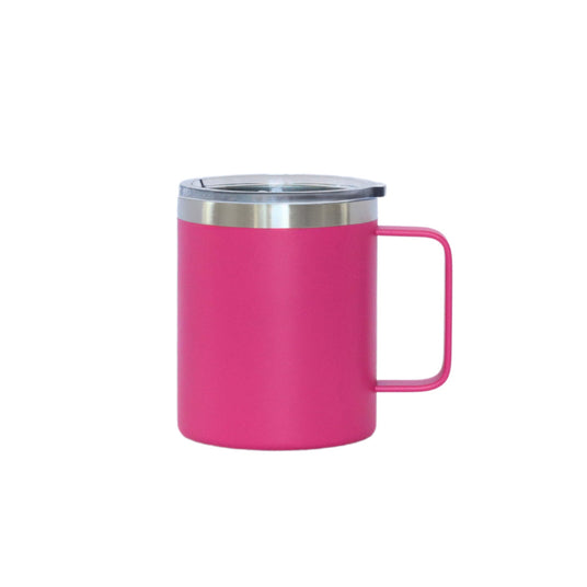 12 Oz Stainless Steel Travel Mug with Handle - Hot Pink