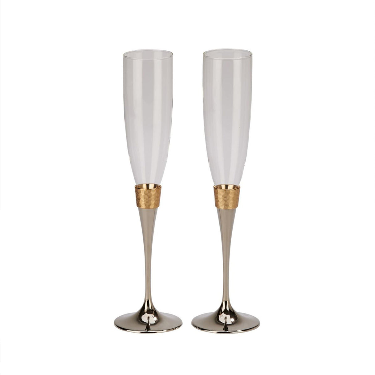 Hammered Gold Band Champagne Flutes Set