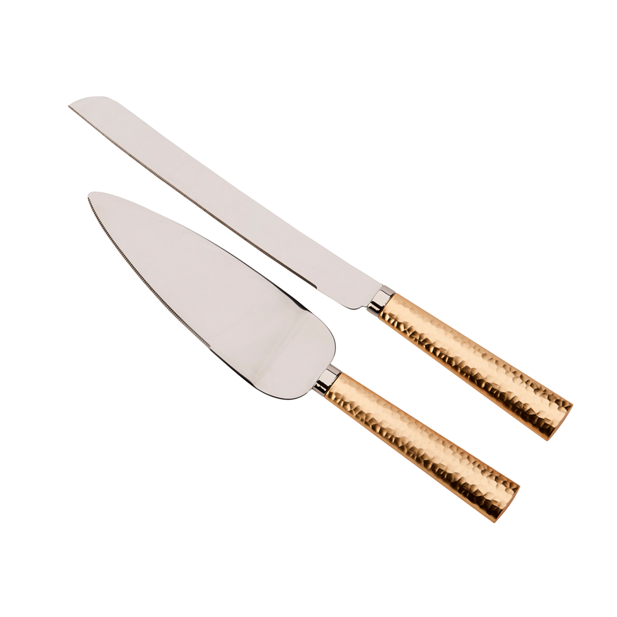 Gold Hammered Handle Cake Knife & Server Set