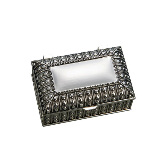 Silverplated Rectangular Box with Beaded Antique Design, 2.25"