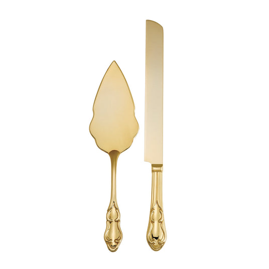 Knife & Server Set In Gold Tone Finish