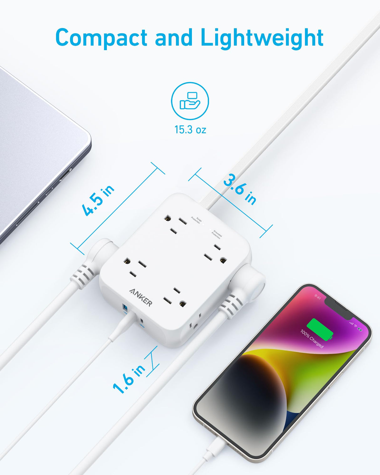 Anker 341 USB power strip with multiple USB charging ports and compact design, ideal for charging devices.