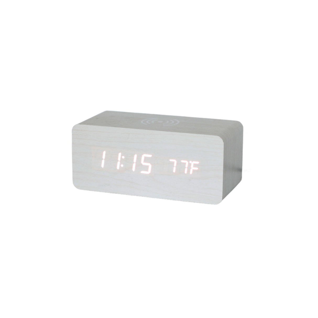 White Wood Wireless Phone Charger/Digital Clock