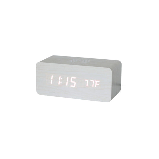 White Wood Wireless Phone Charger/Digital Clock