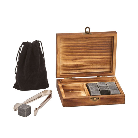 Wood Box Whiskey Stone Set