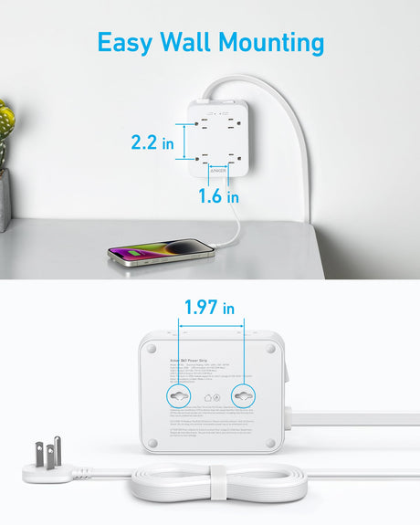 Anker 341 USB power strip with multiple charging ports for devices, shown with connected cables and charging ports.