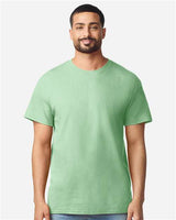 Gildan 100 plain white T-shirts displayed in a bundle, showcasing versatile casual wear for men and women.