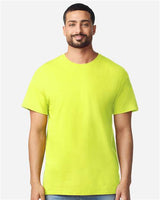Gildan 100 plain T-shirts in various colors, displayed in a pile, available in a limited-time deal for bulk purchase.