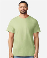 Gildan 100 plain white T-shirts stacked on a table, promotional image for limited time deal on bulk T-shirt purchase.