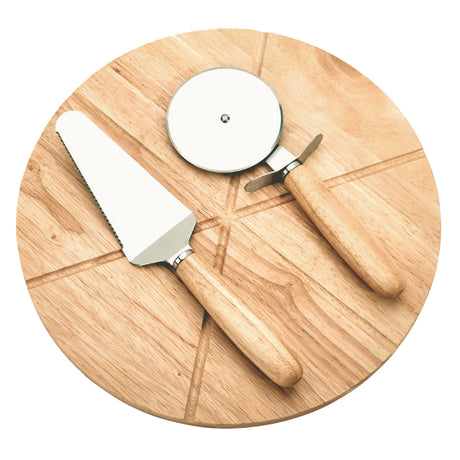 14" Wooden Pizza Board with Precision Cutting Wheel & Server-AKD Ink
