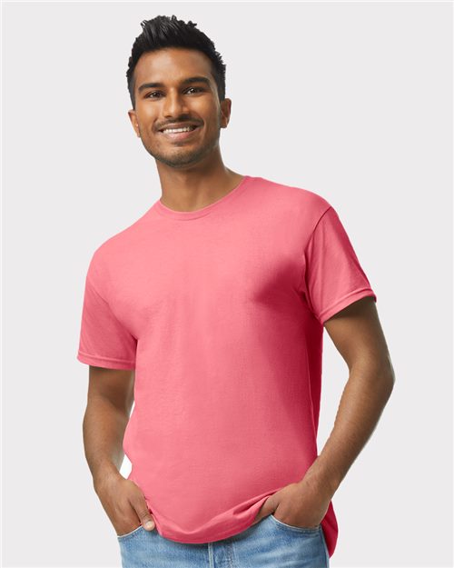 Unisex Heavy Cotton T-Shirt by Gildan, plain white, front view showing soft cotton fabric and classic fit.