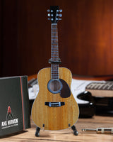 Natural finish miniature dreadnought acoustic guitar replica by AXE HEAVEN®, detailed collectible miniature guitar for display.