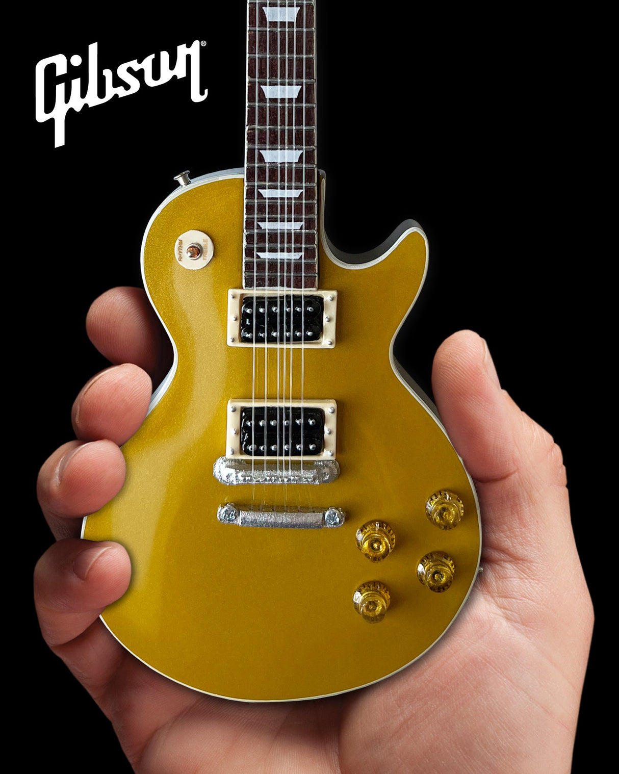 Miniature Gibson Les Paul Standard “Victoria” Goldtop guitar replica by AXE HEAVEN® featuring detailed craftsmanship and gold finish.