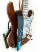 Stevie Ray Vaughan Mini Guitar Strap - Aqua Blue SRV Black Strap - AXE HEAVEN®