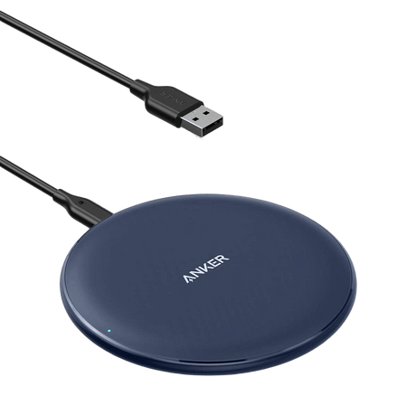 Anker 313 wireless charging pad for smartphones, slim and compact design for convenient wireless charging.