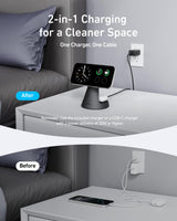 Anker MagGo 2-in-1 wireless charger dock stand with USB-C cable in black, designed for easy charging of compatible devices.