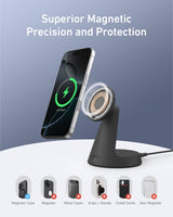 Black Anker MagGo 2-in-1 wireless charger dock stand with USB-C cable, designed for fast device charging and convenient placement.
