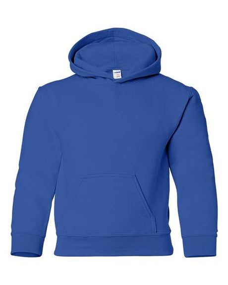 Gildan Youth Heavy Blend™ Hooded Sweatshirt in gray, front view showing soft fabric and adjustable drawstrings.