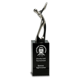 Small Silver Metal Golf Figure on  Crystal Pedestal-AKD Ink