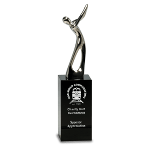 Small Silver Metal Golf Figure on  Crystal Pedestal-AKD Ink