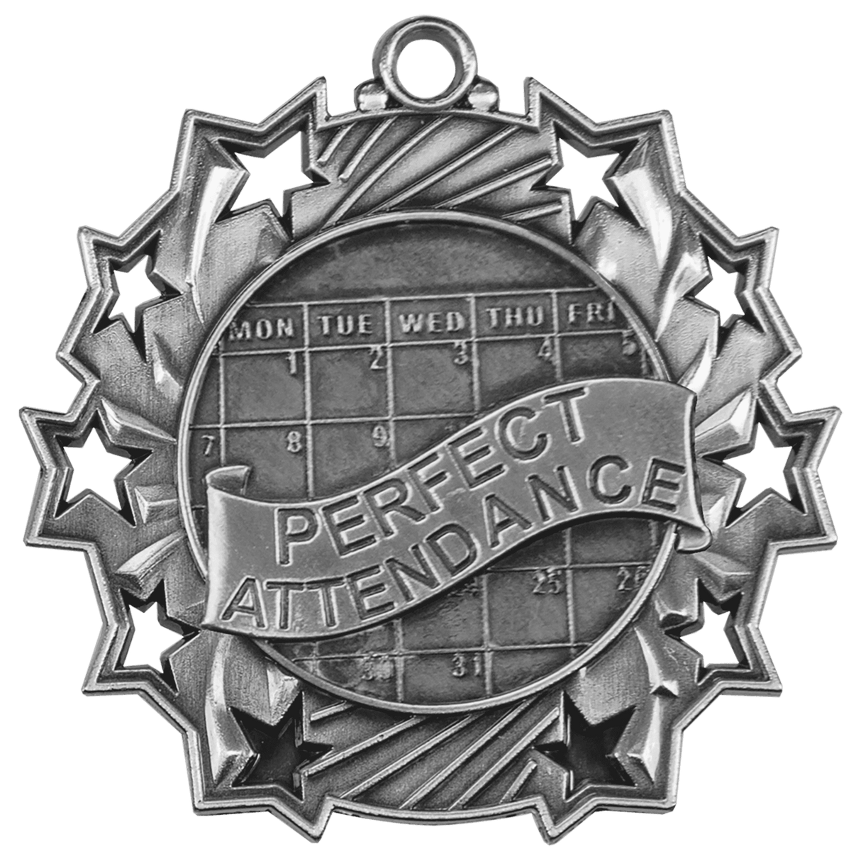 Perfect Attendance Ten Star Medal-Silver