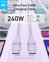 Anker USB-C to USB-C Cable (3 ft / 6 ft, 240W, Upcycled-Braided)