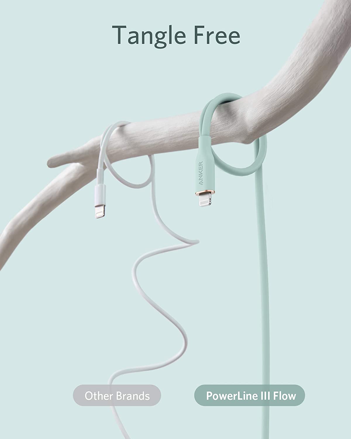 Anker 641 USB-C to Lightning cable, 3-foot silicone braided charging and syncing cable for Apple devices, shown coiled.