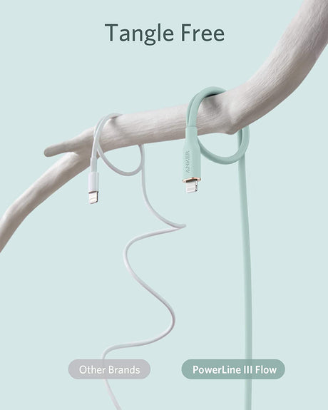 Anker 641 USB-C to Lightning cable, 3-foot silicone braided charging and syncing cable for Apple devices, shown coiled.