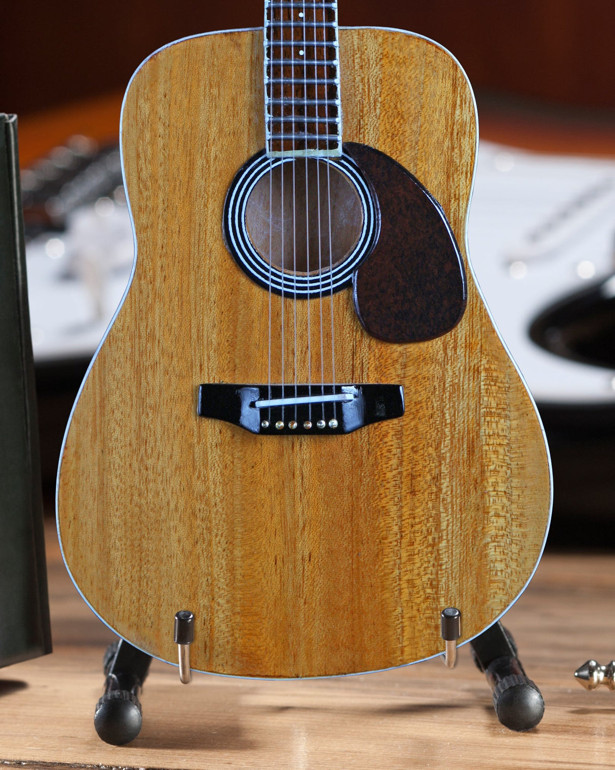 Miniature Classic Dreadnought acoustic guitar replica by AXE HEAVEN®, showing detailed natural finish and miniature string details.