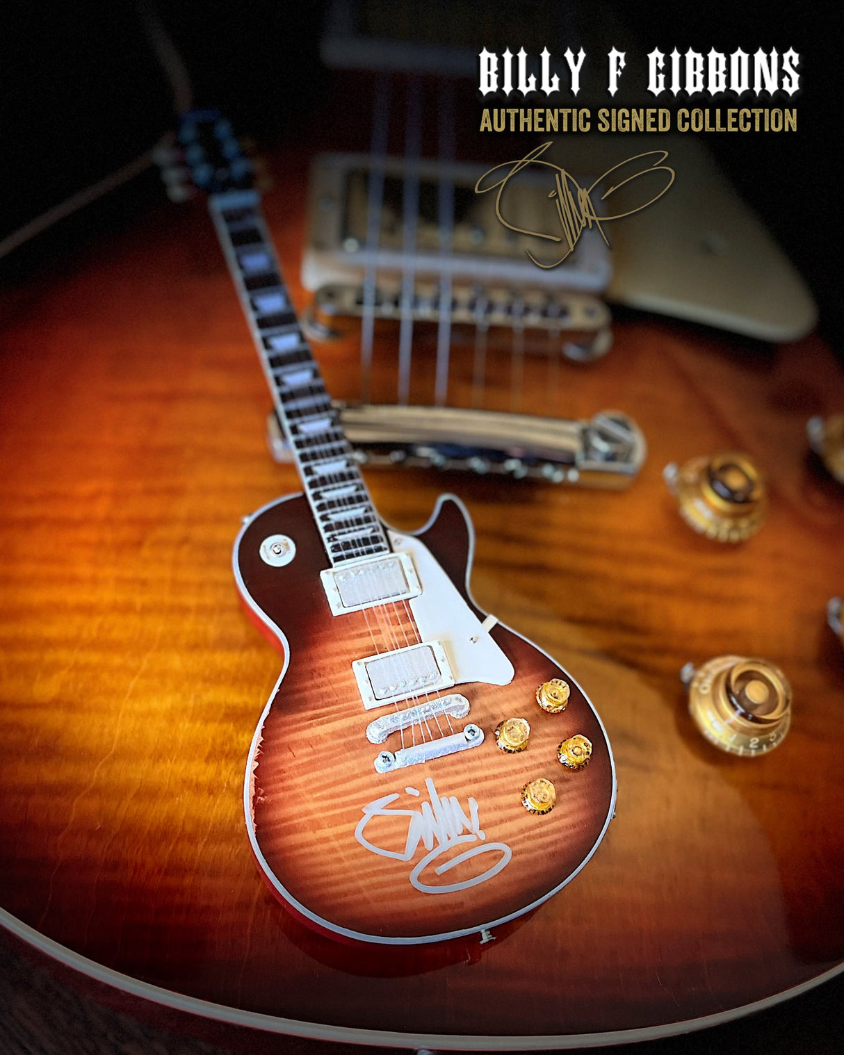 Billy F Gibbons AUTOGRAPHED Aged "Pearly Gates" Gibson Les Paul Mini Guitar Model