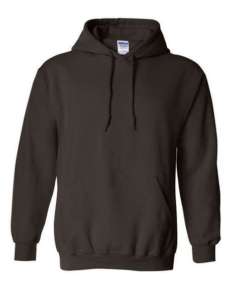 Gildan Unisex Heavy Blend™ Hooded Sweatshirt in heather gray with front kangaroo pocket and adjustable drawstrings.