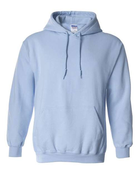Unisex Heavy Blend™ Gildan hooded sweatshirt in gray, showing front view with drawstring hood and ribbed cuffs.