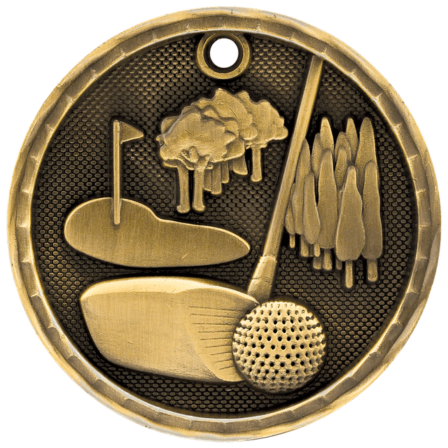 Golf 3-D Medal-Gold 2"