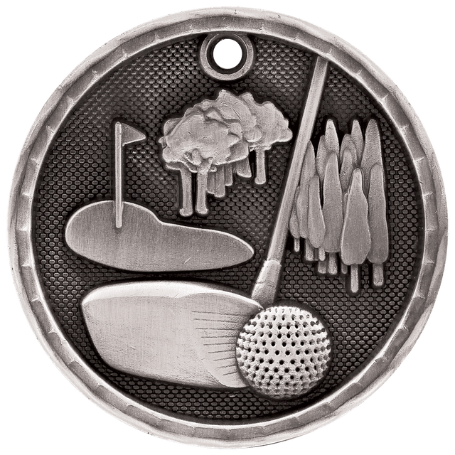 Golf 3-D Medal-Silver 2"