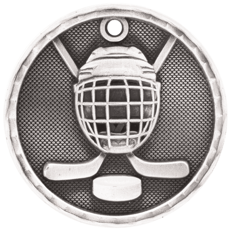 Hockey 3-D Medal-Silver 2"