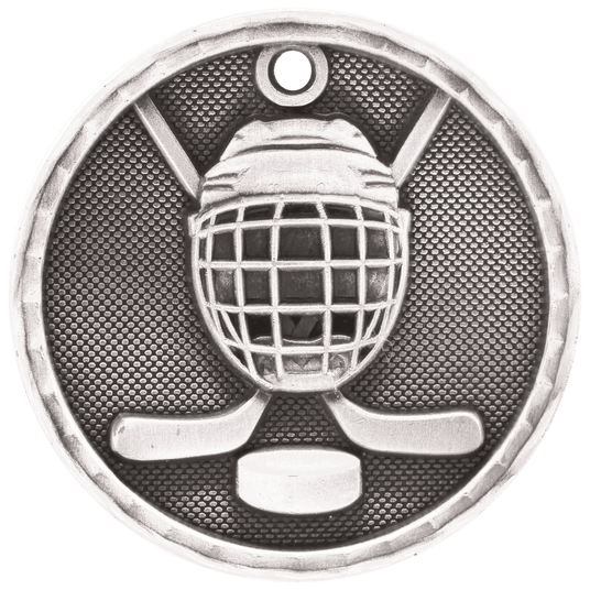 Hockey 3-D Medal-Silver 2"