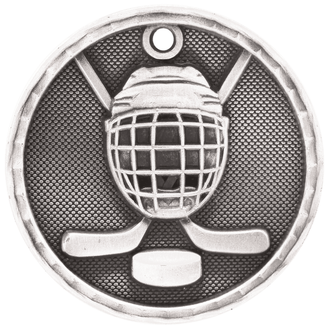Hockey 3-D Medal-Silver 2"