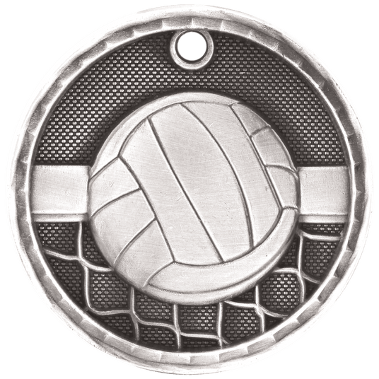 Volleyball 3-D Medal-Silver 2"