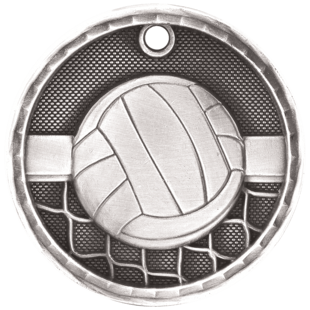 Volleyball 3-D Medal-Silver 2"
