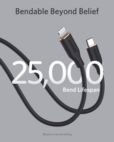Anker 641 USB-C to Lightning Cable, 3 ft silicone braided charging and data cable for Apple devices, blue color.