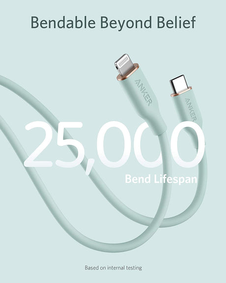 Anker 641 USB-C to Lightning Cable, 3 ft silicone braided cable for iPhone and Apple devices, with durable and flexible design.
