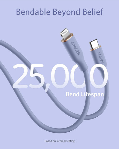 Anker 641 USB-C to Lightning cable, 3-foot silicone charging and syncing cable, with flow design and durable construction.