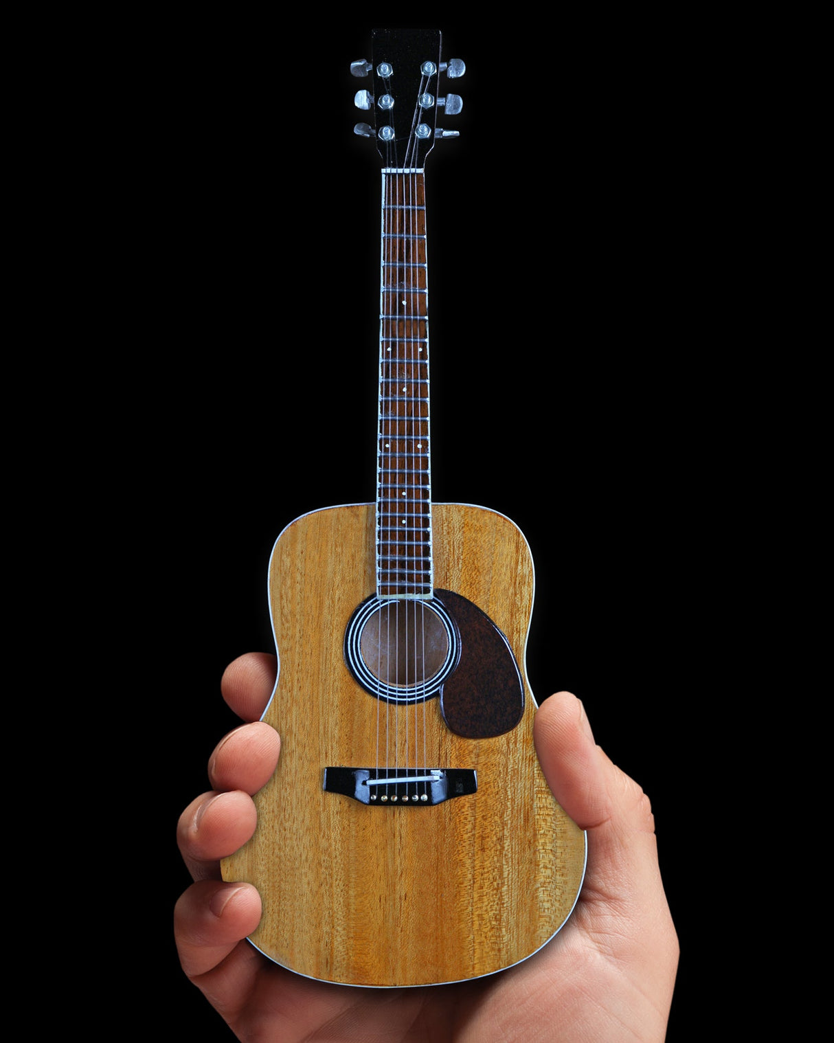 Miniature AXE HEAVEN® dreadnought acoustic guitar replica with natural finish, collectible miniature guitar for display and collection.