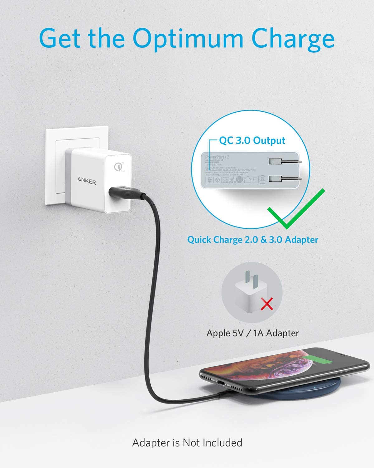Anker 313 wireless charging pad for smartphones, slim black pad with smooth surface, designed for fast wireless charging.